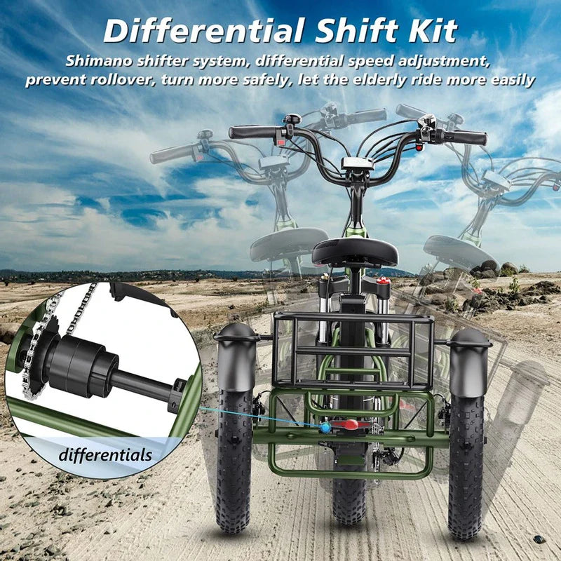 Hidoes HD-ET1 elektriskais trīsritenis ar aizmugurējo bagāžnieku, 750W. Hidoes HD-ET1 elektriskais trīsritenis ar aizmugurējo bagāžnieku, 750W.